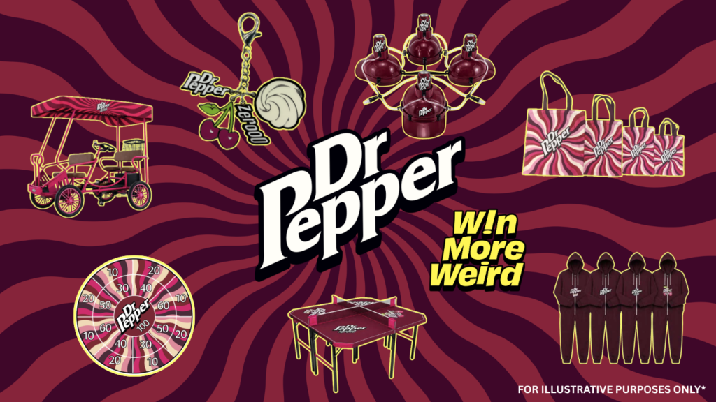 Win Weekly Dr Pepper-themed prizes plus grand prize 4-person tandem bike Win Weekly Dr Pepper-themed prizes plus grand prize 4-person tandem bike